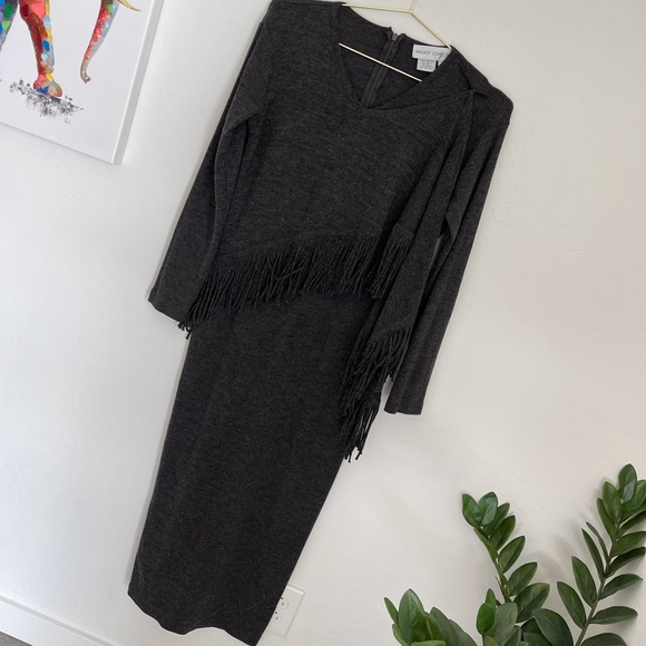 Maggy London Wool Blend Fringe Maxi Dress Sz S - Picture 6 of 7